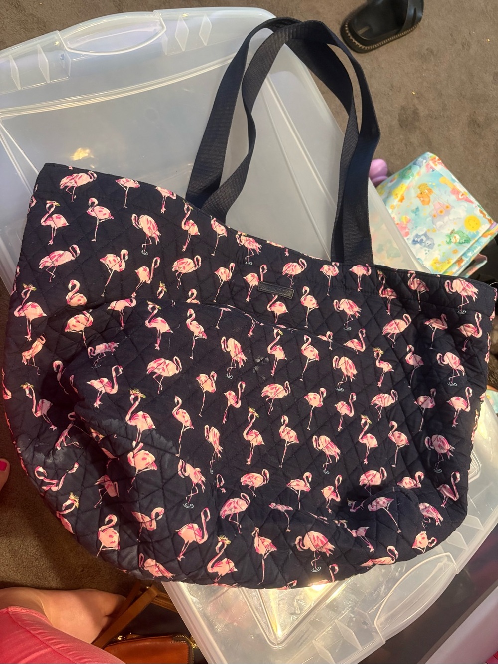 Quilted Vera Bradley Tote Bag with Pink Flamingo Print